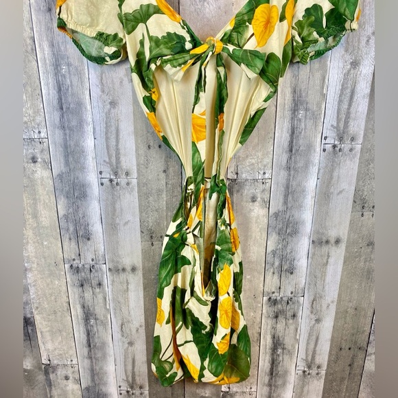 FARM Rio Cut Out Tie Back Romper In Botanical Motif Size Extra Small. - Picture 7 of 15